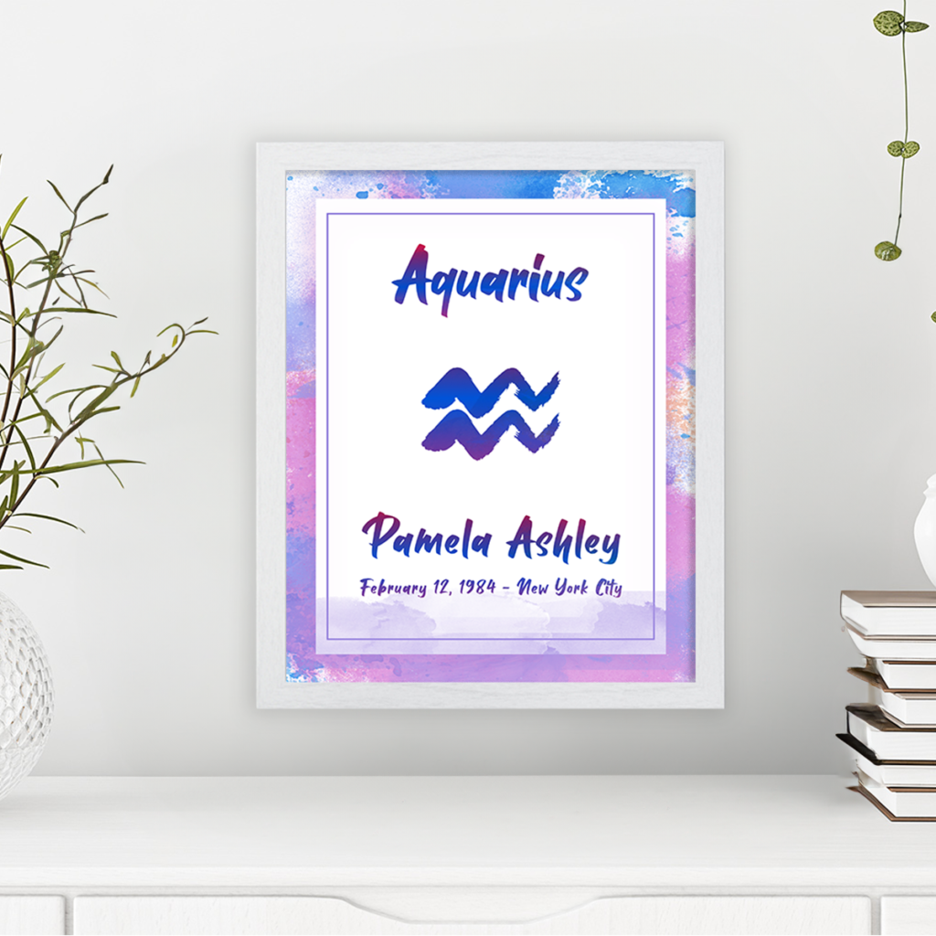 Aquarius horoscope poster white frame pallas collection