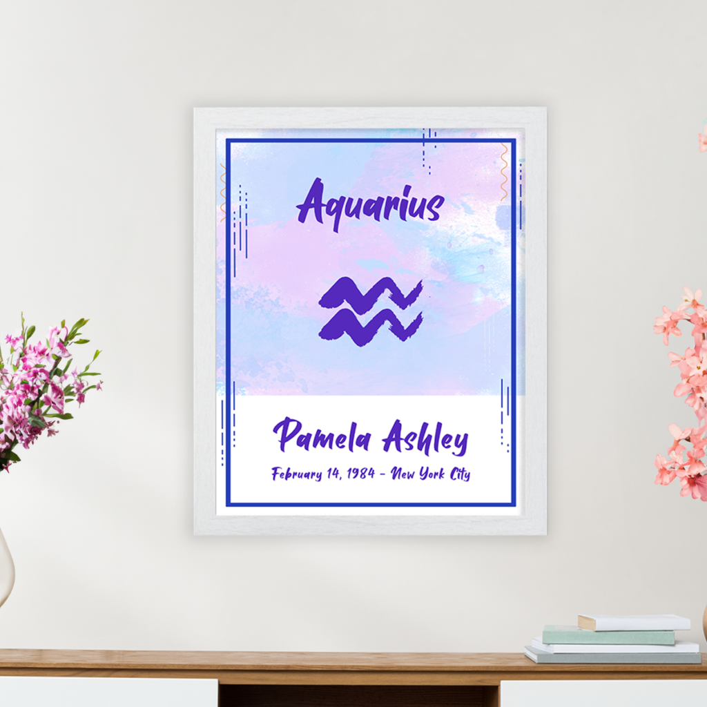 Aquarius astrology sign poster white frame pallas collection