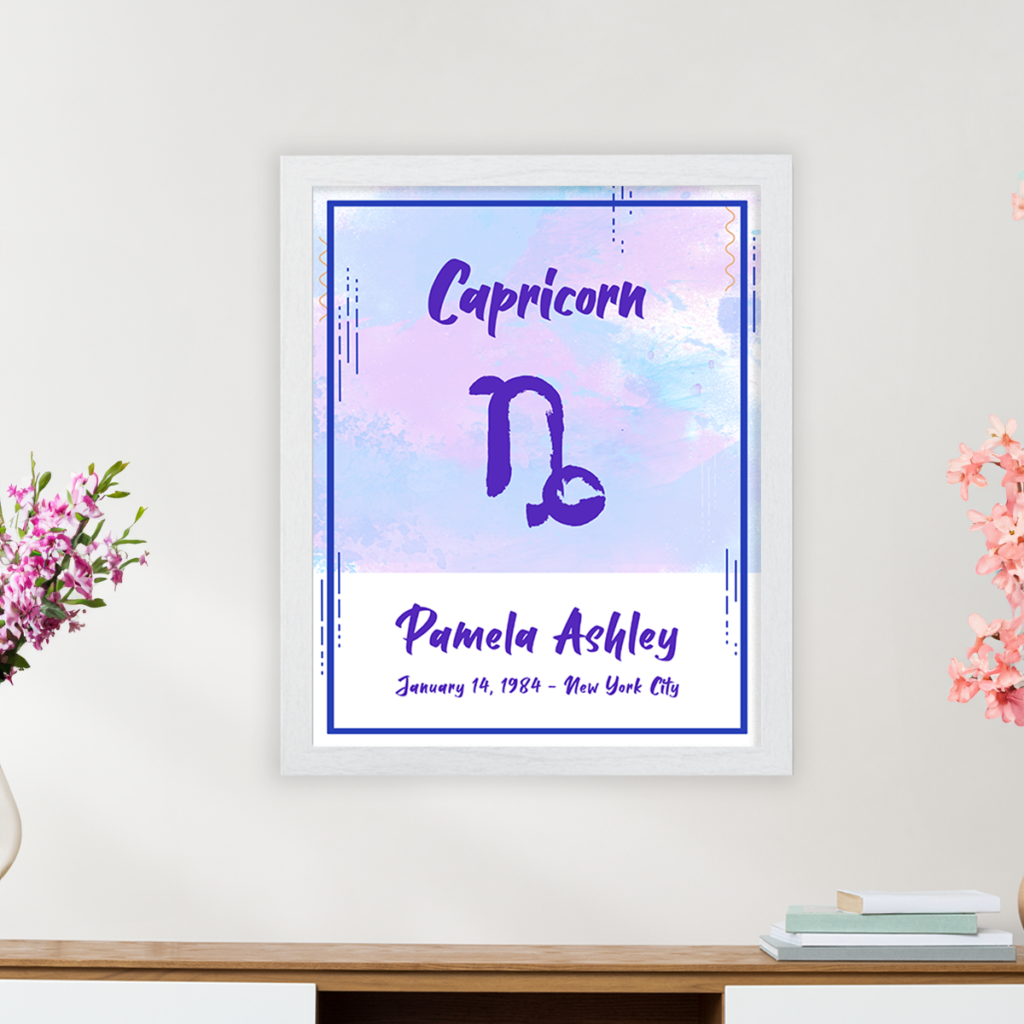 Capricorn astrology sign poster white frame pallas collection