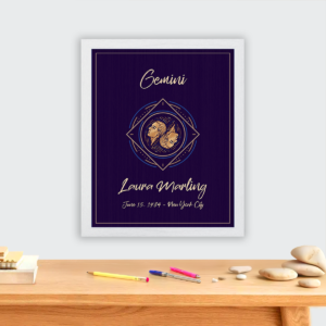 Gemini horoscope (astrology) sign poster white frame Camilla collection