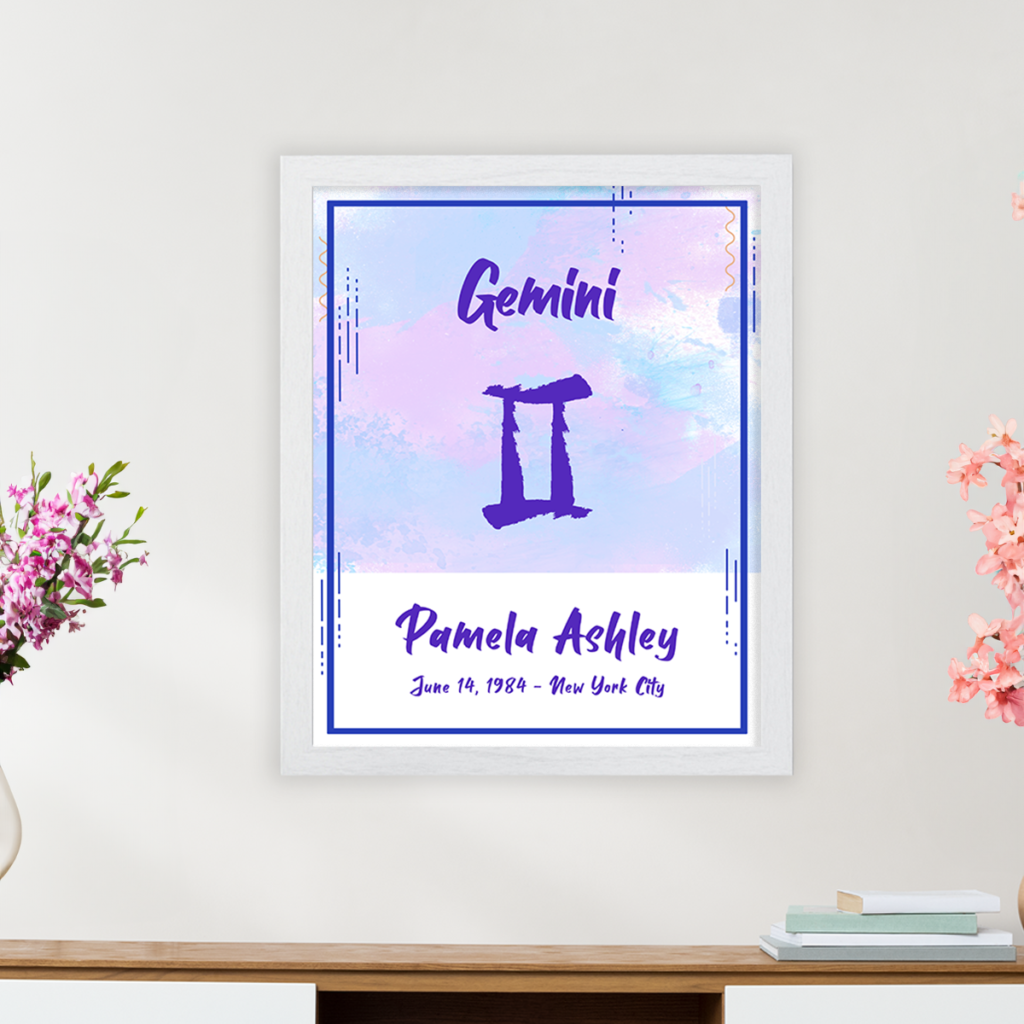 Gemini astrology sign poster white frame pallas collection