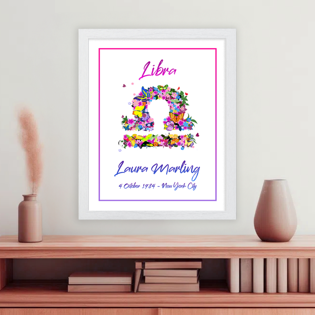 Libra horoscope (astrology) sign poster white frame Ceres collection