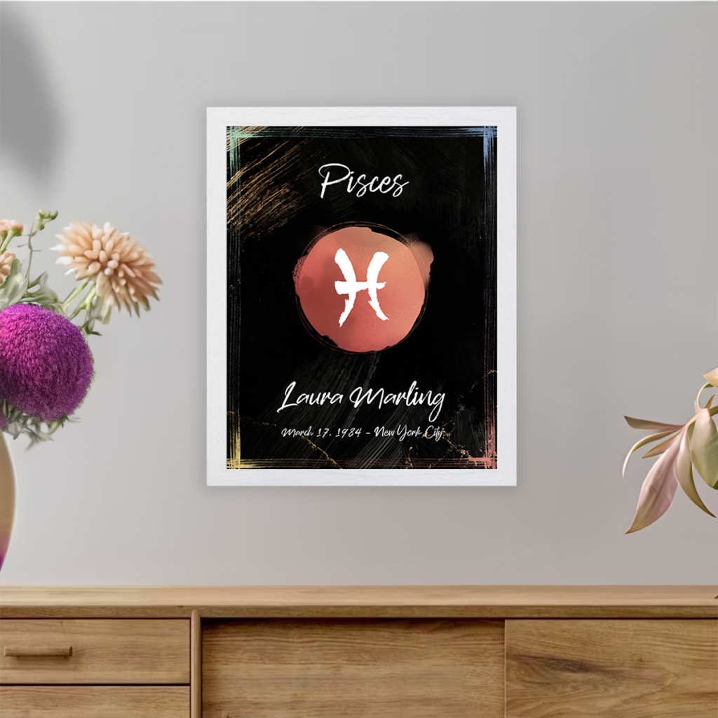 Pisces astrology sign poster white frame Juno collection