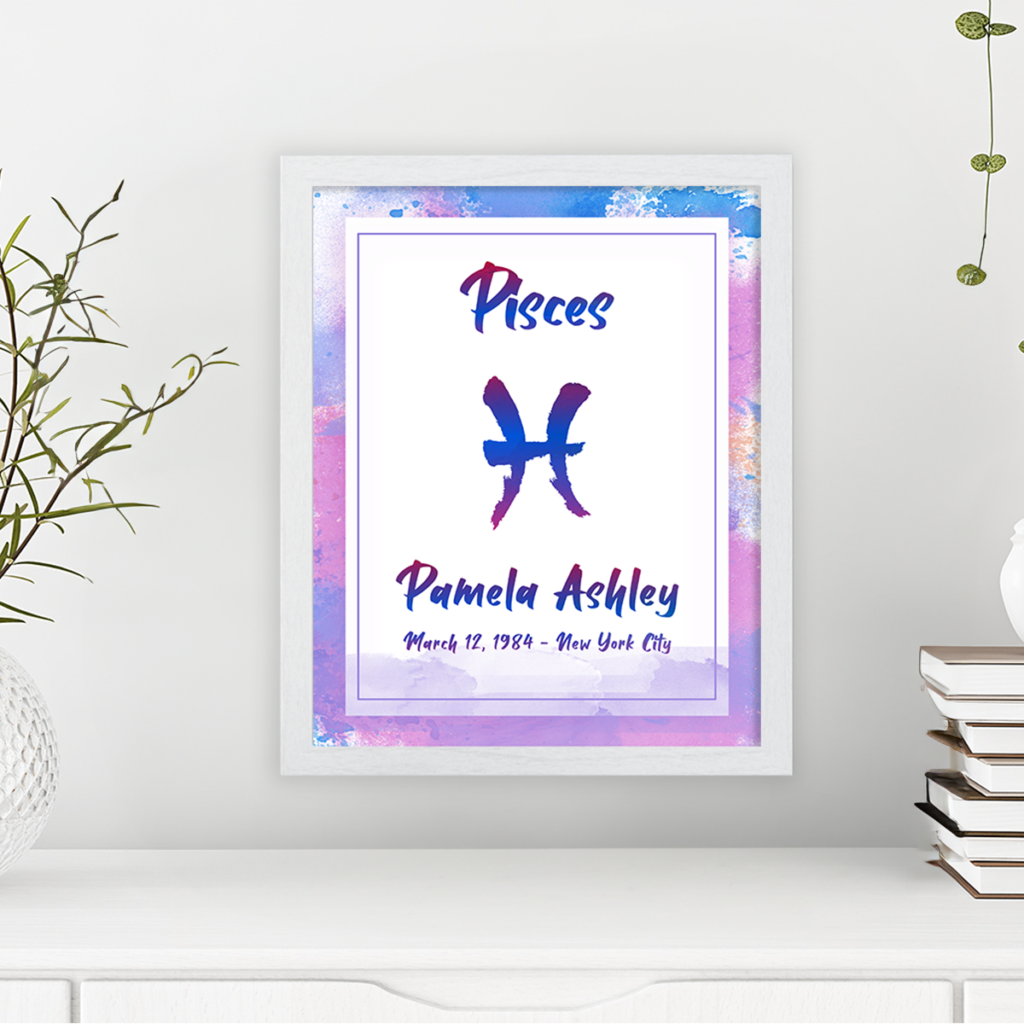 Pisces horoscope poster white frame pallas collection
