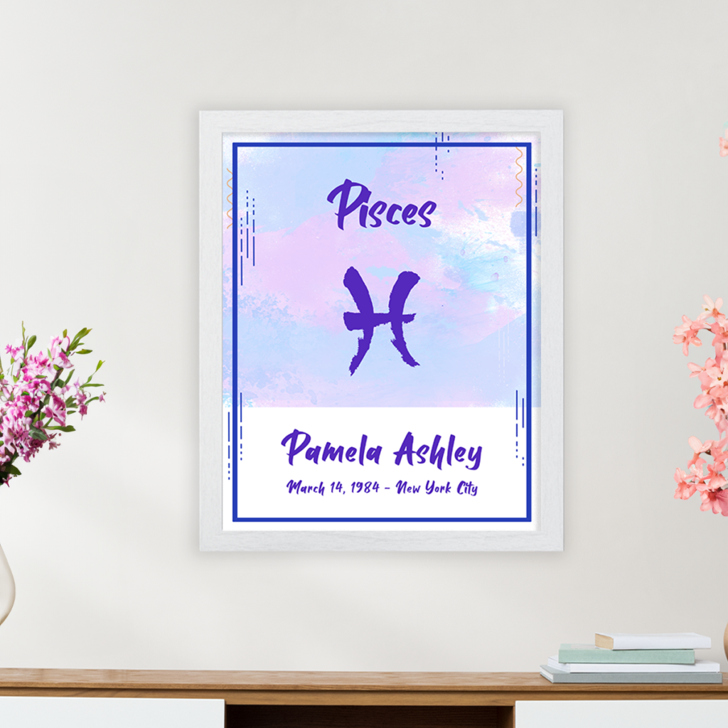 Pisces astrology sign poster white frame pallas collection