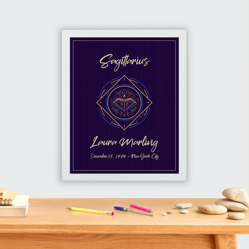 Sagittarius horoscope (astrology) sign poster white frame Camilla collection