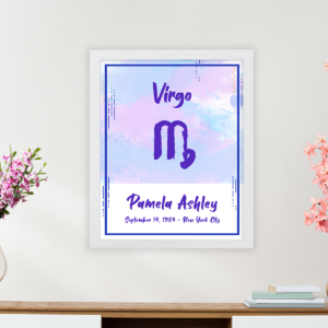 Virgo astrology sign poster white frame pallas collection